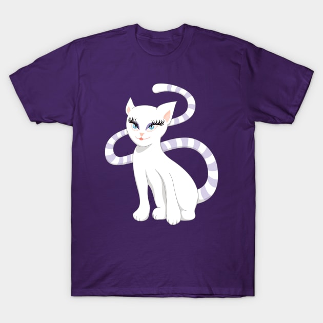 Beautiful Cartoon Cute White Cat T-Shirt by Boriana Giormova